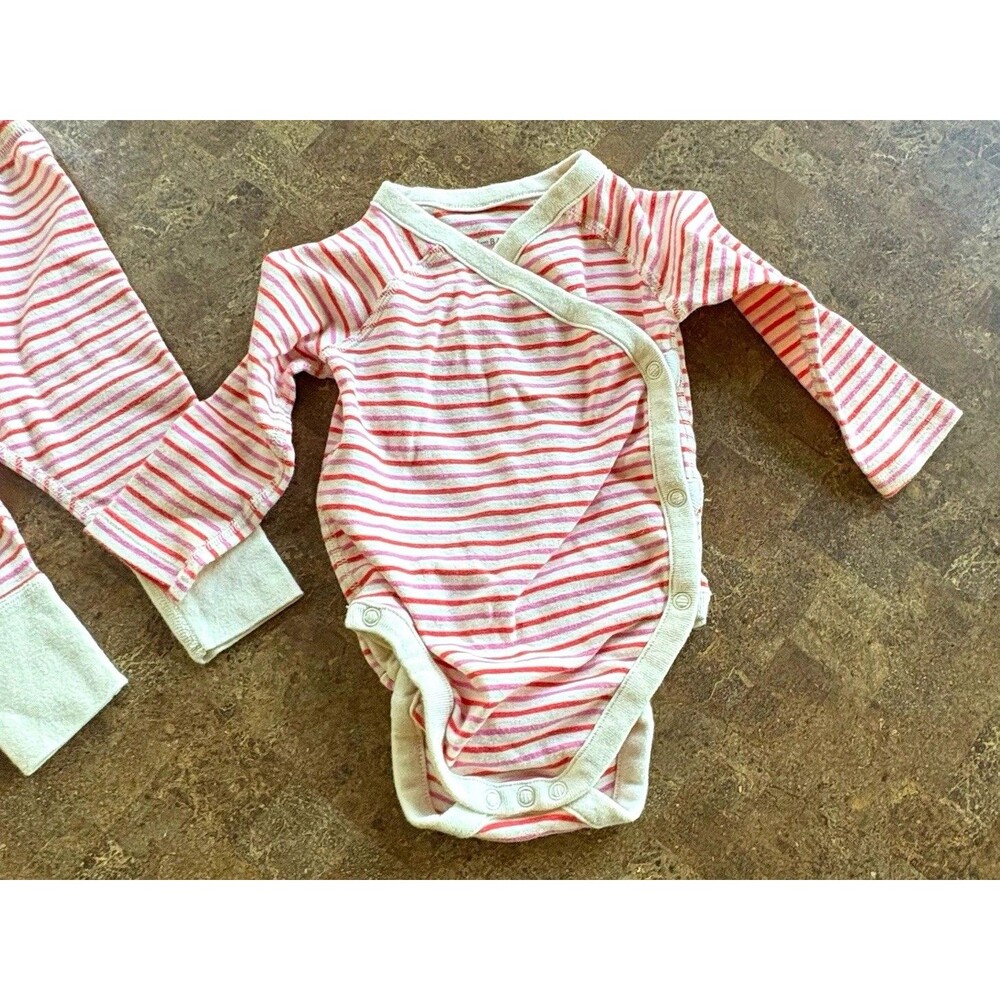 Hanna Andersson Pink/White Striped Cotton Knit LS Snap Two-Piece 6-9 Months